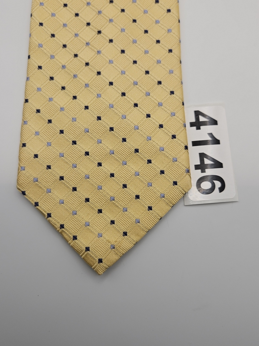 Nautica Yellow Tie with Navy and Light Blue Micro Squares Silk Mens #4146